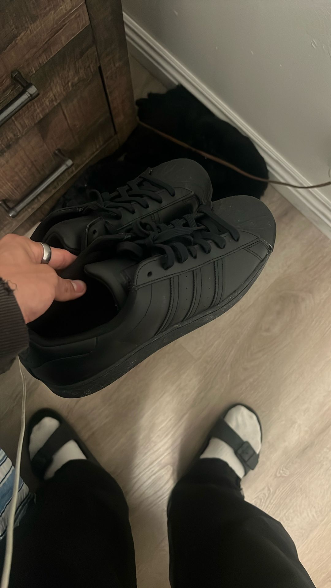 All Black Adida Superstars
