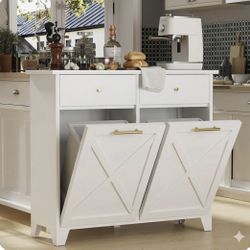 Double Tilt-Out Metal Trash Can Cabinet, White