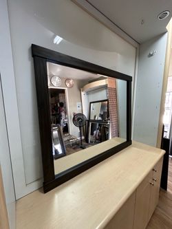 Walnut Statement Wood Entryway / Living Room Mirror — 46” x 37”