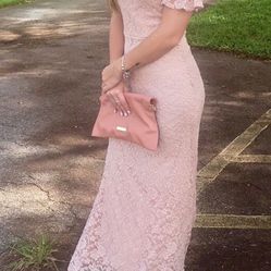 Light pink lace long dress.