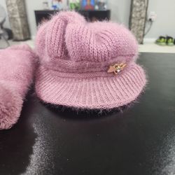 Mauve/Pink Colored Hat & Scarf Set 
