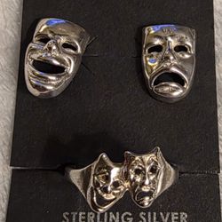 Sterling Silver Earrings In Ring Set Ring Size 8 And 1/2