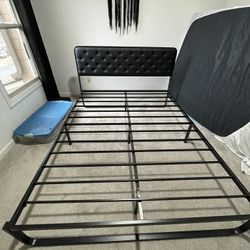 Black Queen Tufted Faux Leather Bed Frame - Lightly Used (Like new)