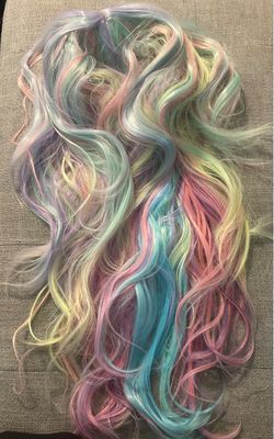 Long curly multi color hair wig with bangs