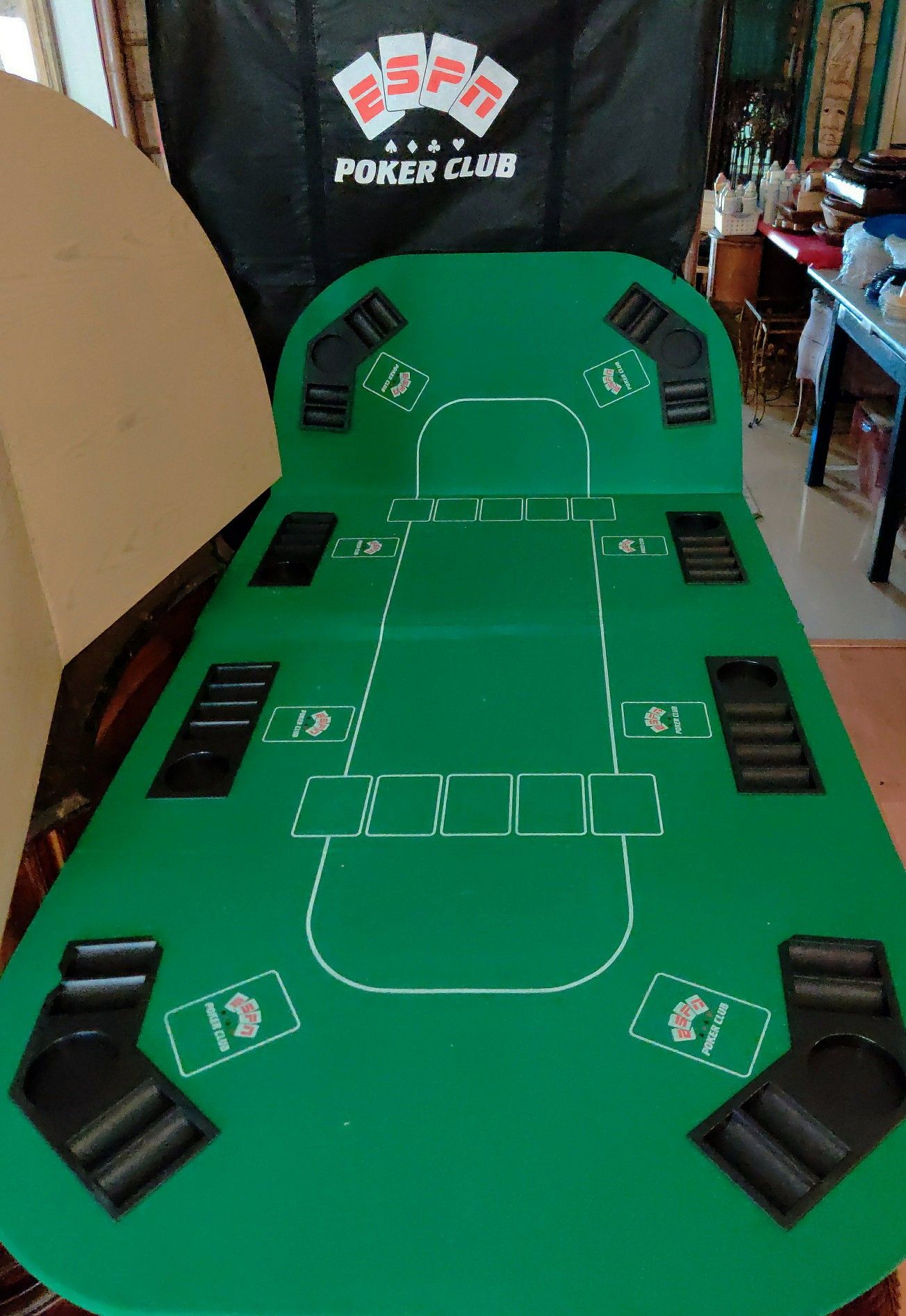 ESPN Poker Table Top Texas Hold'em Portable 8 Players Foldable Poker Table Top w/Carrying Case