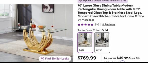 70" Large Glass Dining Table