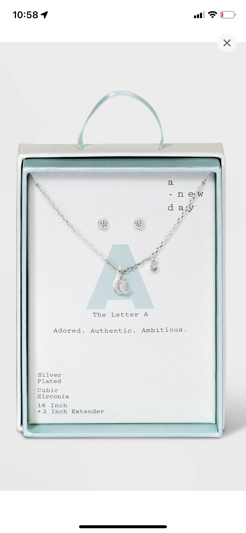 NIB Silver letter A Necklace & Earring Set