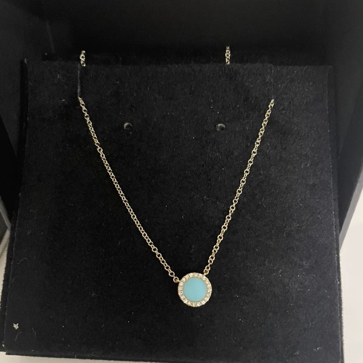 Moon & Meadow YG Turquoise & Pave Disc Necklace NWT