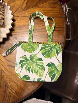 Handmade Monstera Leaf Tropical Mini Canvas Tote Bag (11x10)