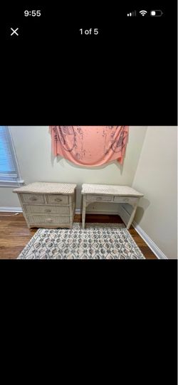 Wicker and wood dresser and desk