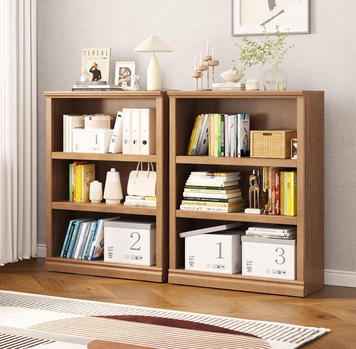 43 in Tall Bookcase, 3-Tier Bookshelf Open Storage, 33 inch Wide Floor Standing Indoor Furniture, Book Cases for Home School Library Office Bedroom Ki