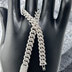 Cuban Link Natural Diamond 10k White Gold Bracelet 