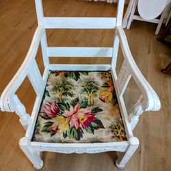 Vintage Wood Chair W Box Spring Cushion Carved Embellished Has Been Painted White DM For Details