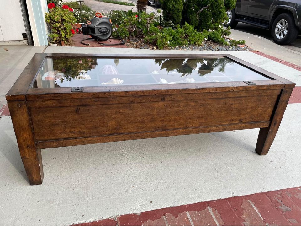 Pottery Barn Coffee Table with Display Compartments for Sale in