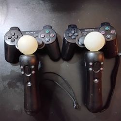PLAYSTATION MOVE & PLAYSTATION 3 CONTROLLERS IN GREAT CONDITION (USED ONLY $40 FOR ALL FOUR)