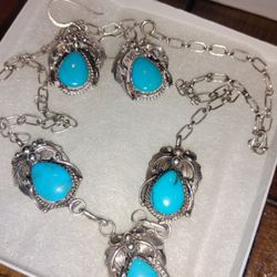 Solid Sterling Silver And Turquoise Set