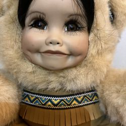 Baby Doll Face In A Plush Bear Suit With Leather Indian Look Design Clothes 