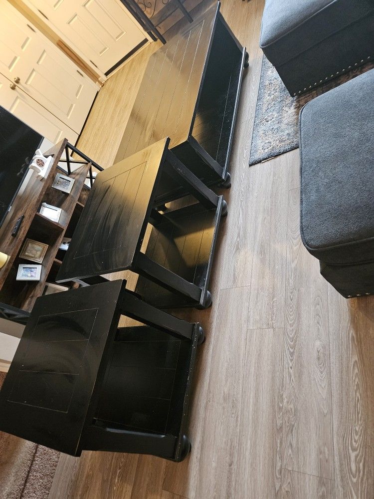 Black Solid Wood Coffe Table Set