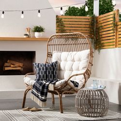 Wicker & Metal Outdoor Patio Chair, Egg Chair 