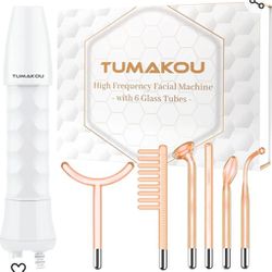 TUMAKOU High Frequency Facial Wand - Orange High Frequency Facial Device Machines for Skin Face Hair - High Frequency Wand with 6 Different Glass Tube