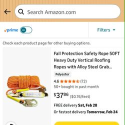 Fall Protection Safety Rope 50FT Heavy Duty