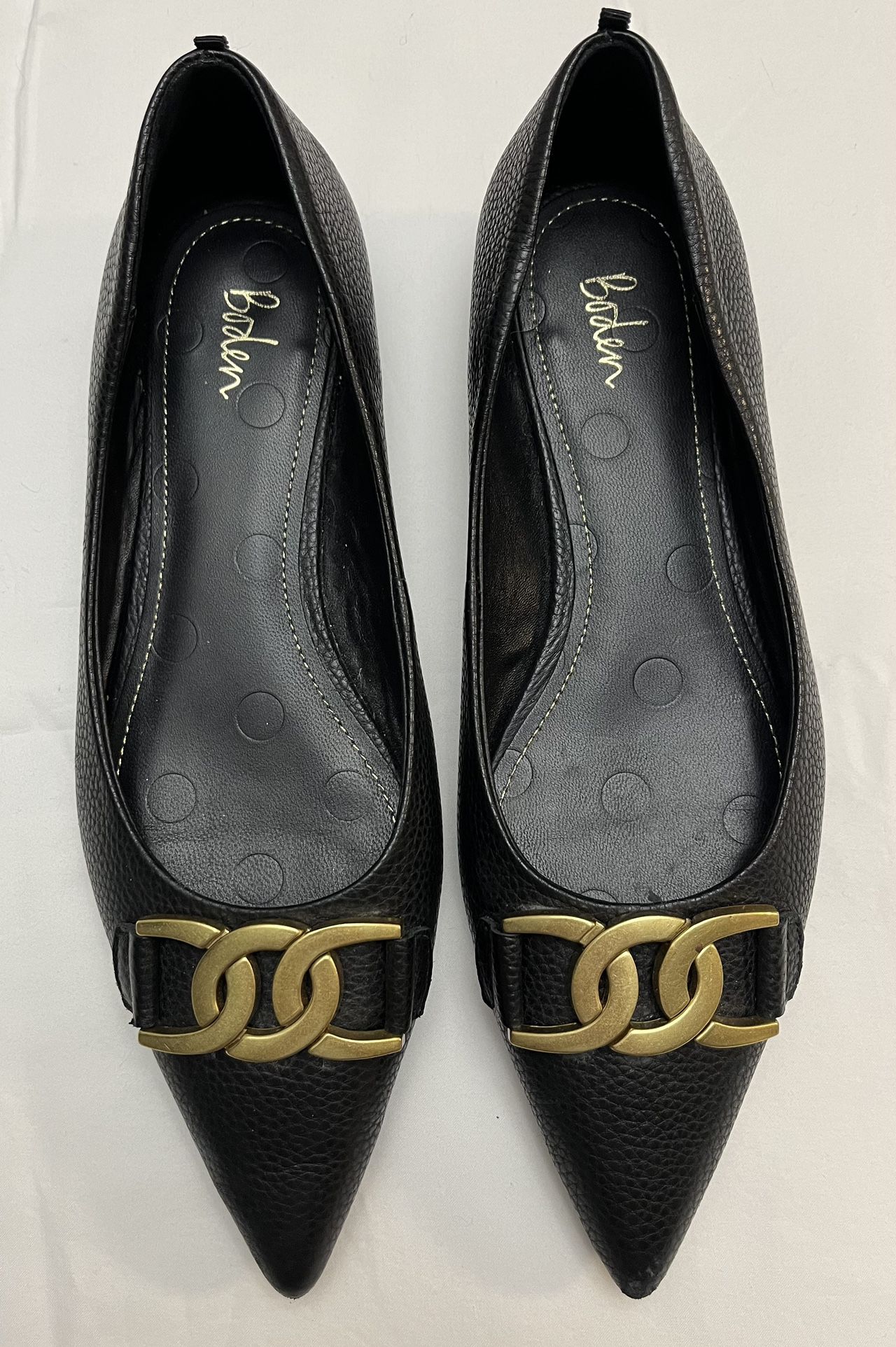 Boden Woman’s Black Dress Shoes Gold Buckle Flats