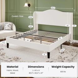Queen Size Bed Frame with Elegant Wingback Headboard,Upholstered Platform Bed with Modern & Luxurious Design,Sturdy Wooden Slats,No Box Spring Needed,