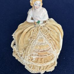 Antique Porcelain Half Doll Pin Cushion Doll