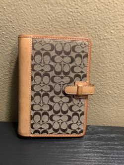 Vintage Coach Tan Leather Canvas Small Planner Agenda