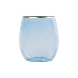 Stemless Goblets 12oz Blue Gold Rim Case of 48 (8 packs x 6)