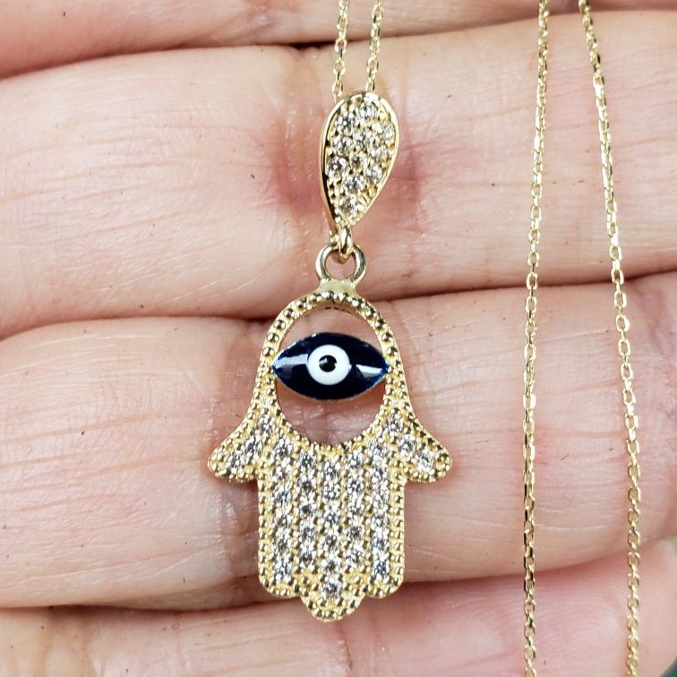 14 Gold Hamse Hand Good Luck Eye Pendant Shain Ser Valentine Gift