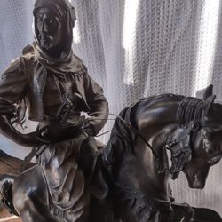 Arab Soldier On Horseback Antique  Bronze Statue