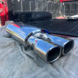 Wicked stainless steel car exhaust muffler dual tips chrome auto