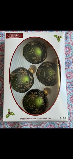 Green Glass Christmas Ornaments (Set Of 4)