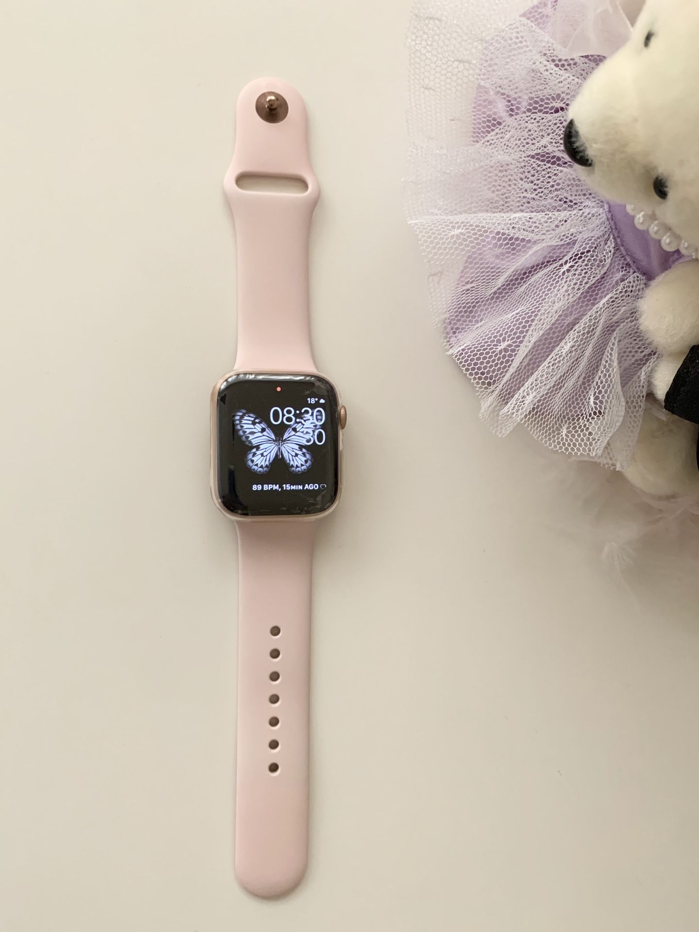 Pink Apple Watch Series 4 44mm Works great with 2 protectors some crack screen as shown