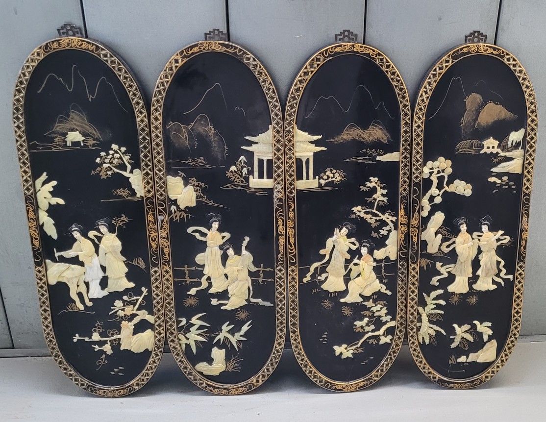Asian Screen Panel Inlaid 1980's