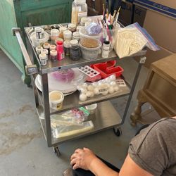 Cart with cake decorating stuff
