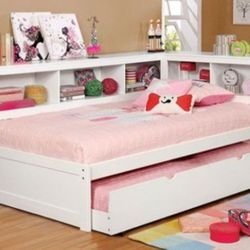 Brand New White Twin Size Daybed With Bookcase & Trundle Bed 