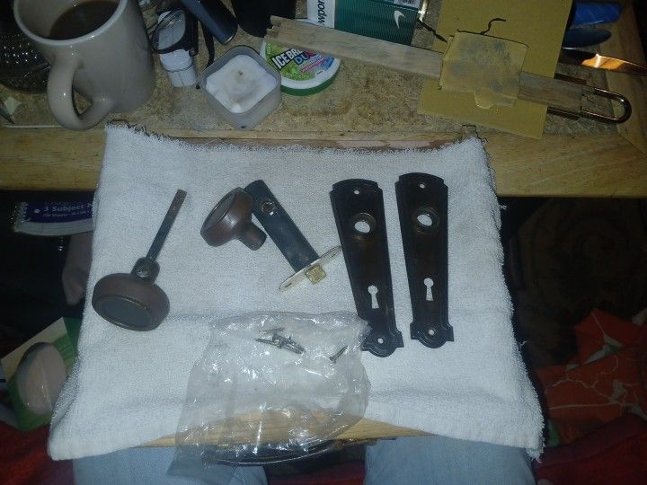 Antique Vintage doorknob assembly ,w/plates and hardware.  they're asking $145.00 in etsy, I'll do $50.00