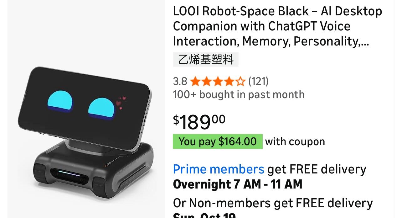 LOOI Robot-Space Black – AI Desktop Companion with ChatGPT Voice