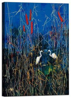 Canvas Wall Art Egrets in Reeds Painting