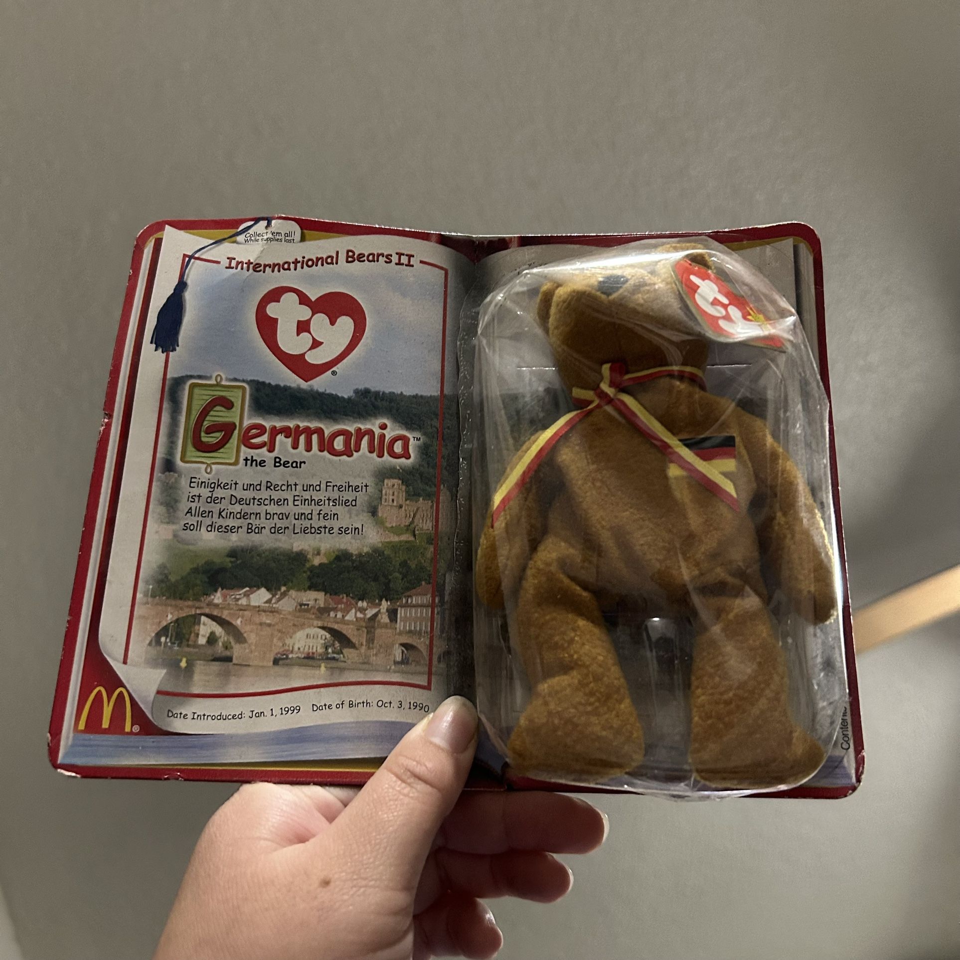Brand New Germania The Bear Teenie Beanie Baby- Rare Ty Beanie- Retired McDonald's 1999 Plush Toy