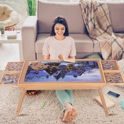Folding Jigsaw Puzzle Table with 4 Drawers