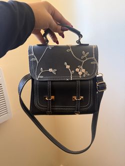 Mini Satchel Crossbody Bag with Floral Embroidery