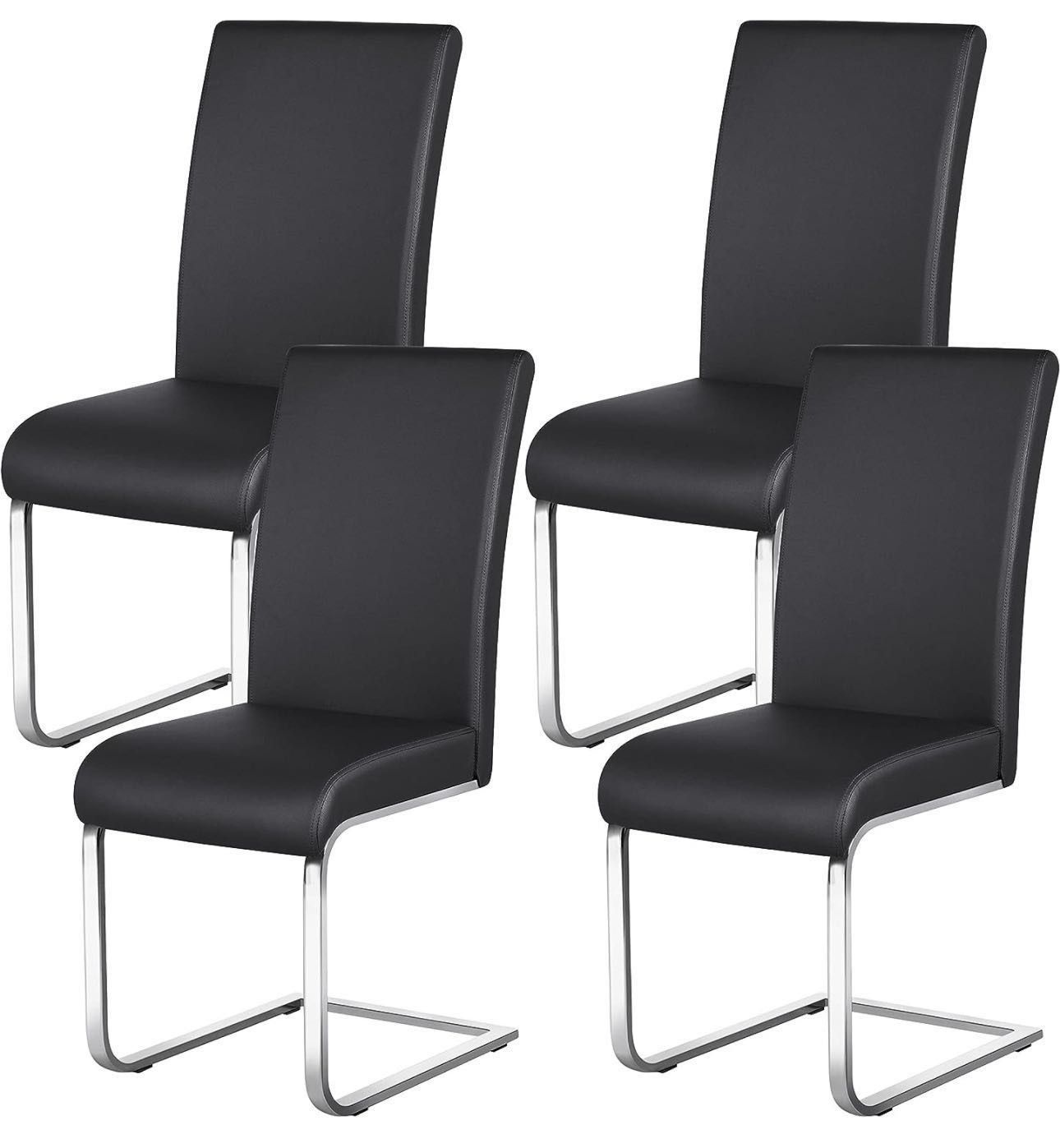 4pcs Dining Chairs Armless Leather Dining/Desk Room Kitchen Chairs with Upholstered Seat, Metal Legs and High Back for Kitchen, Living Room, Leisure, 