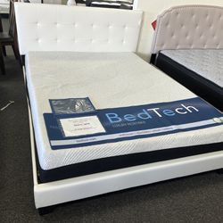 Queen Bed Frame In White Faux Leather 