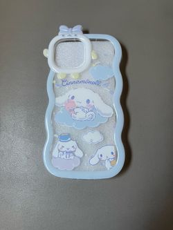 Cinnamoroll Transparent Phone Case for iPhone 16 with Wavy Edges and 3D Camera Design