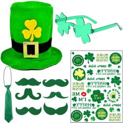 St Patricks Day Accessories for Women St Pattys Accessories Decorations Party Favor Packs Bulk Hat Green Beard Tie Glasses Tattoo Stickers