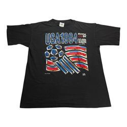 Vintage 1994 USA FIFA World Cup Soccer Graphic Black T-Shirt Adult Size Large L VTG 90s