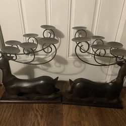 2 Large Vintage Stag Deer Candle Holders